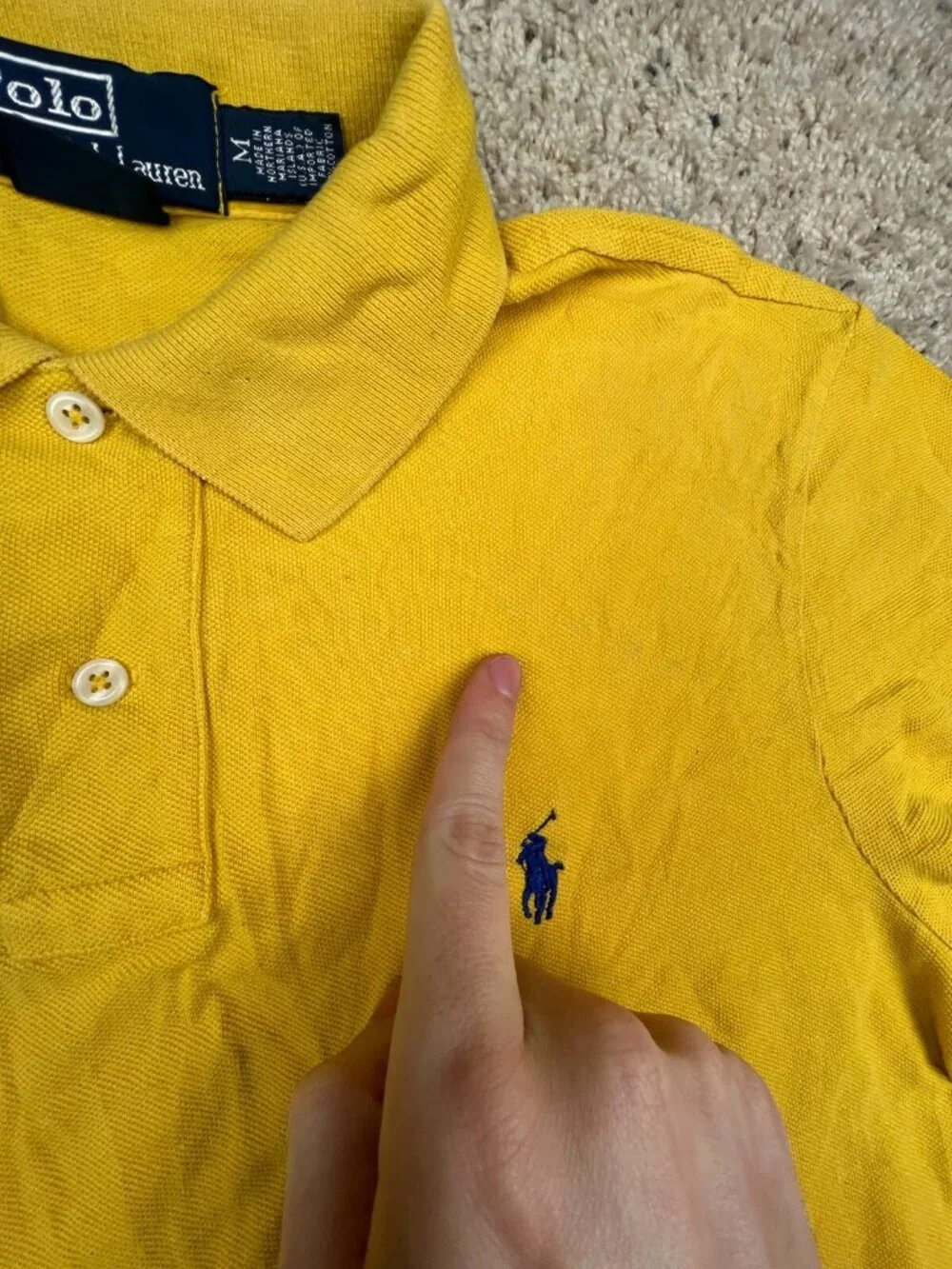 Polo Ralph Lauren Polo Shirt Short Sleeve Cotton Medium Yellow Solid Custom Fit